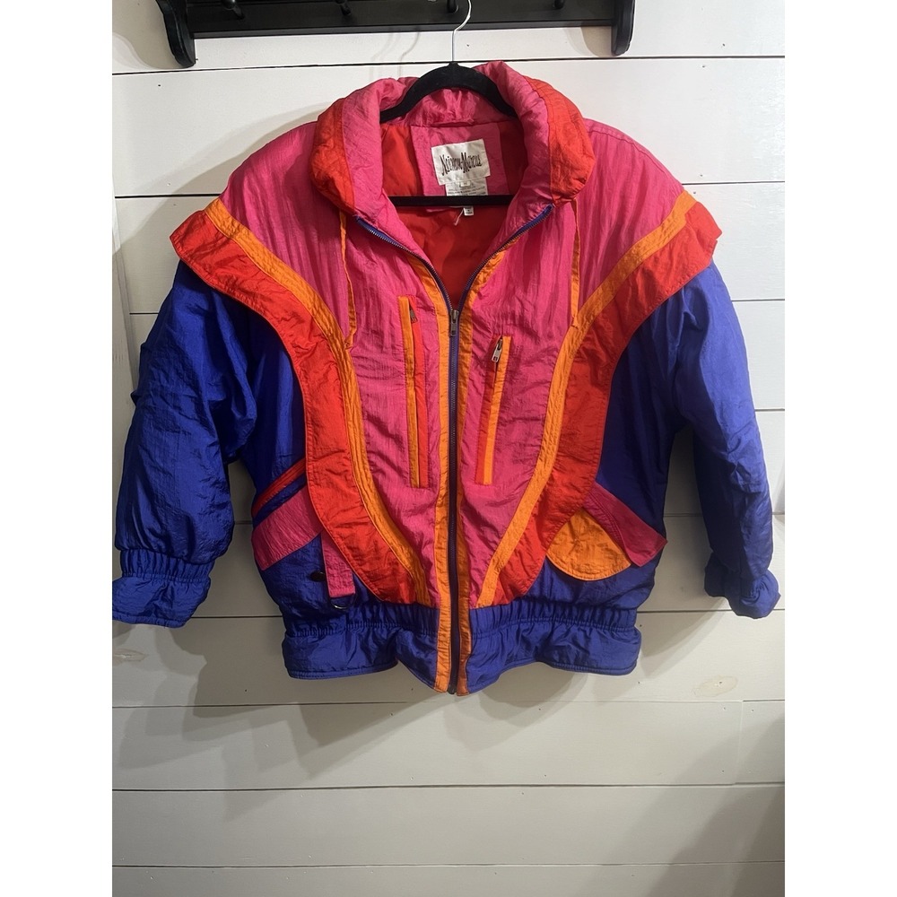 Vintage Neiman Marcus Ski Jacket Coat Sz M Puffer Zip 80s 90s Pink Purple